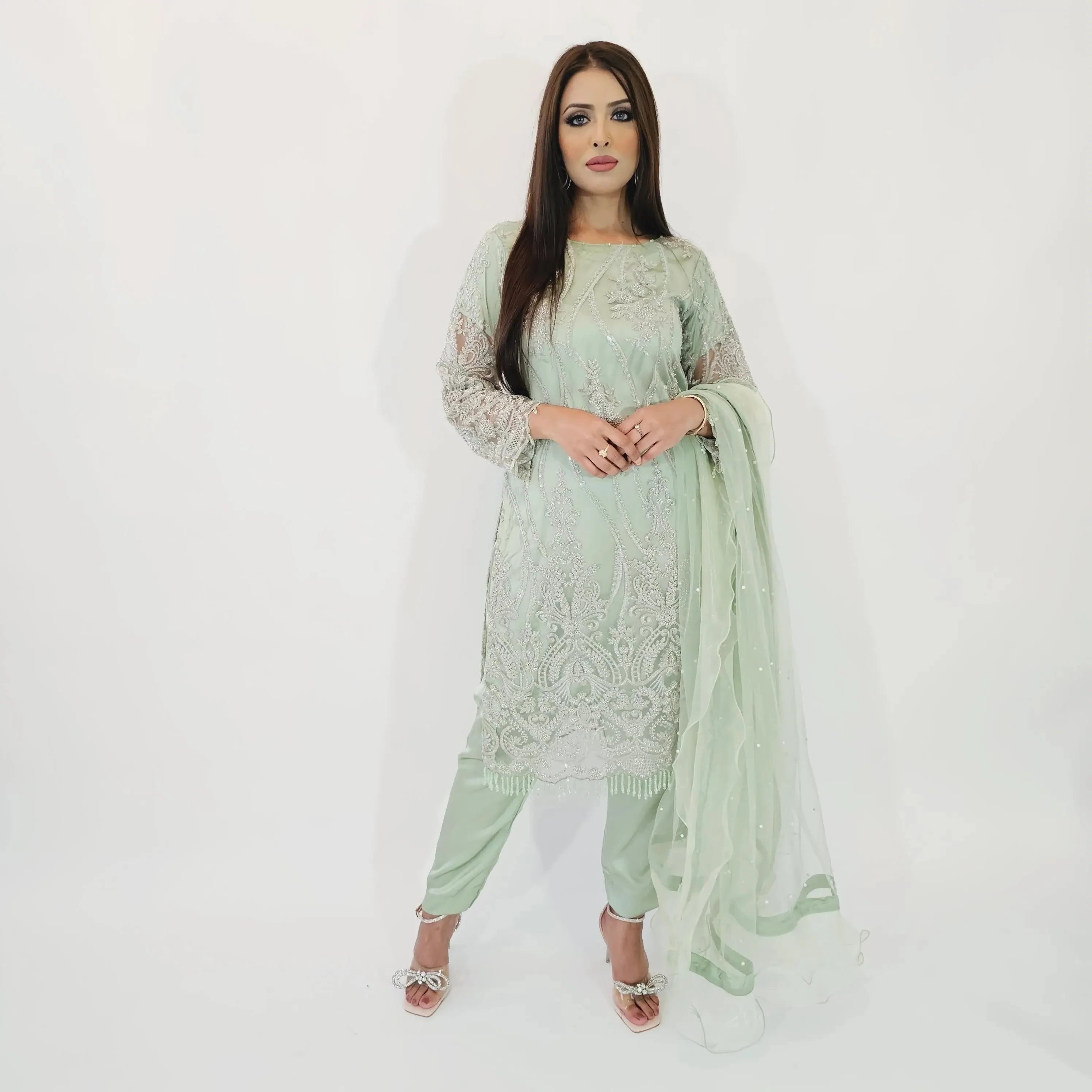 chiffon mint party wear suit