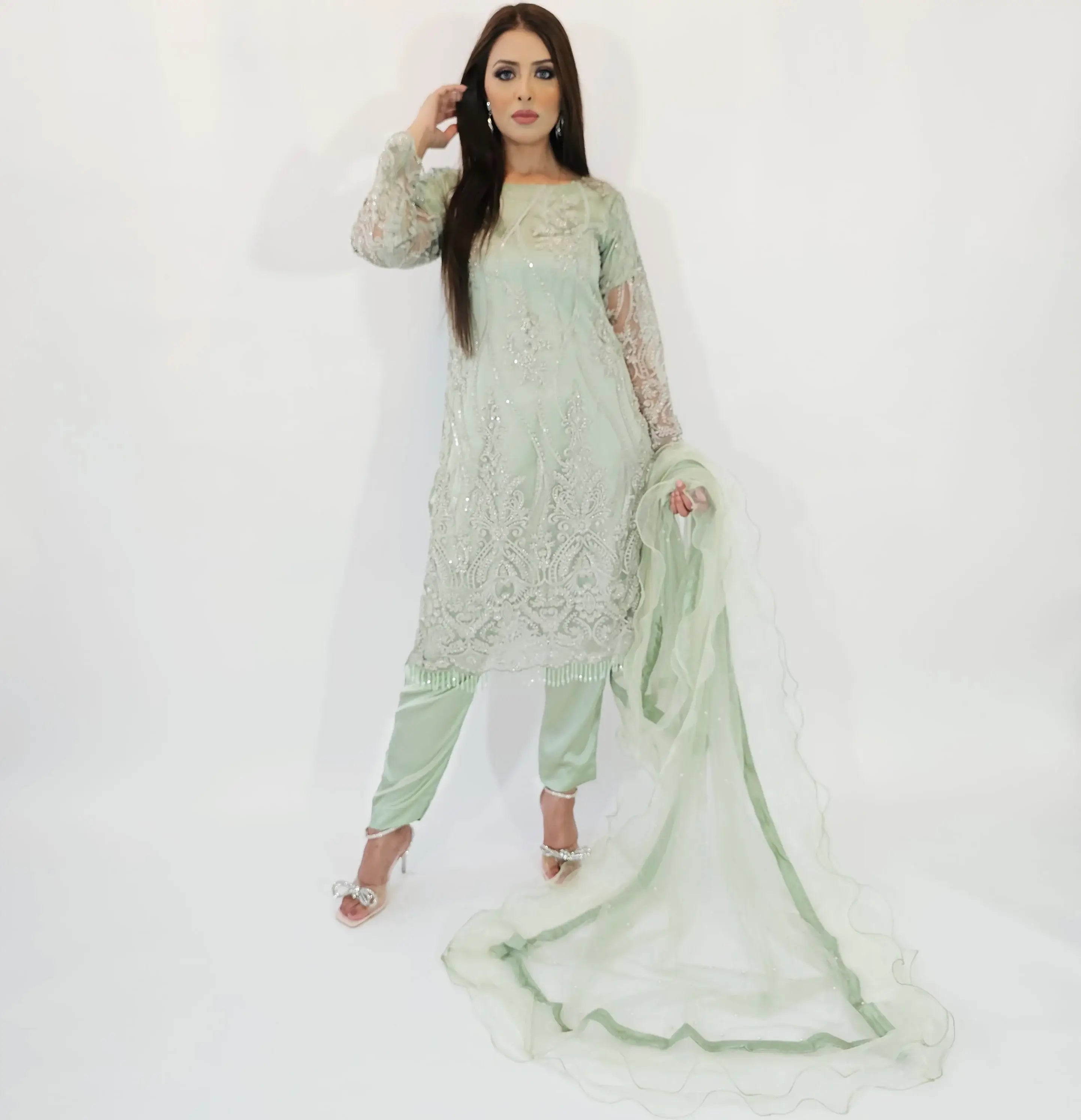 womens green three piece wedding suit