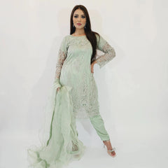 light green three piece party wear suit